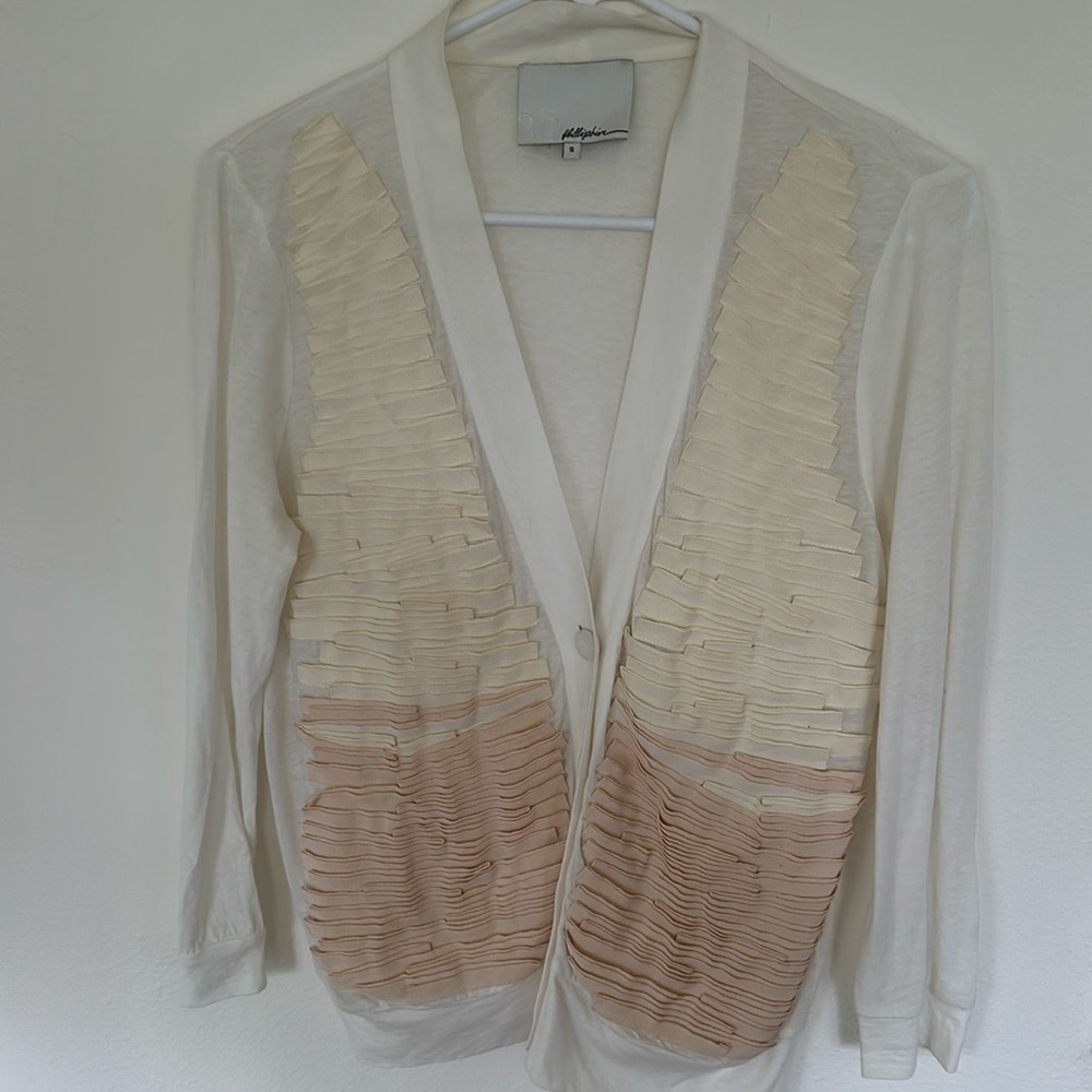 3.1 Phillip Lim Cream Grosgrain Trim Cardigan Size S – Unique